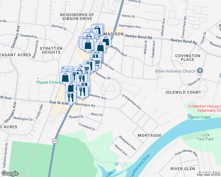 map of restaurants, bars, coffee shops, grocery stores, and more near 201 East Palestine Avenue in Nashville