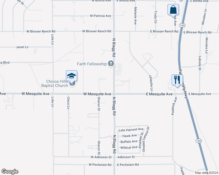 map of restaurants, bars, coffee shops, grocery stores, and more near 2060 North Blagg Road in Pahrump