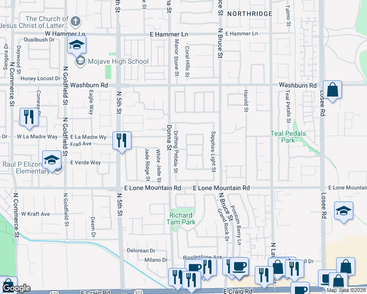 map of restaurants, bars, coffee shops, grocery stores, and more near 4935 Stormy Ridge Street in North Las Vegas