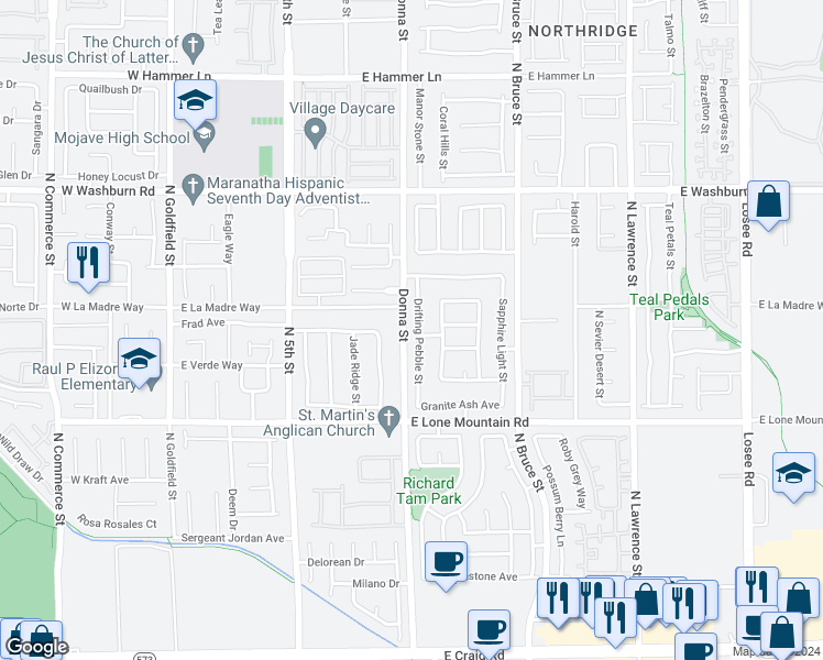 map of restaurants, bars, coffee shops, grocery stores, and more near 4937 Drifting Pebble Street in North Las Vegas