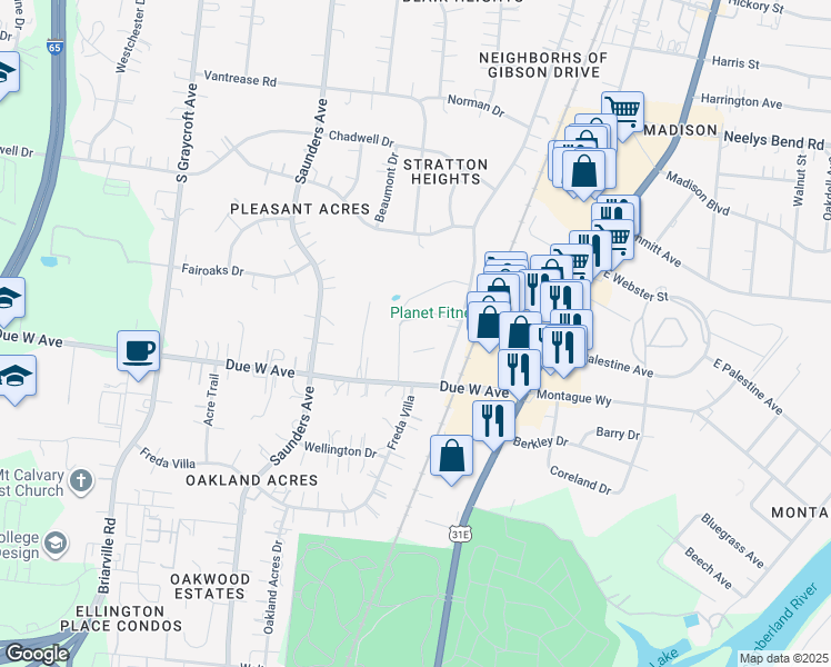 map of restaurants, bars, coffee shops, grocery stores, and more near 208 West Due West Avenue in Nashville