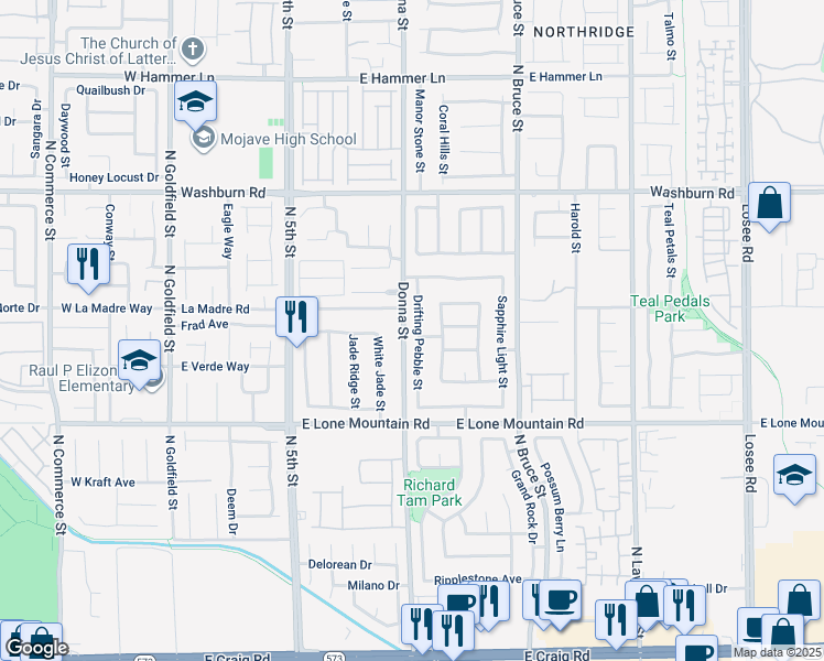 map of restaurants, bars, coffee shops, grocery stores, and more near 4937 Drifting Pebble Street in North Las Vegas