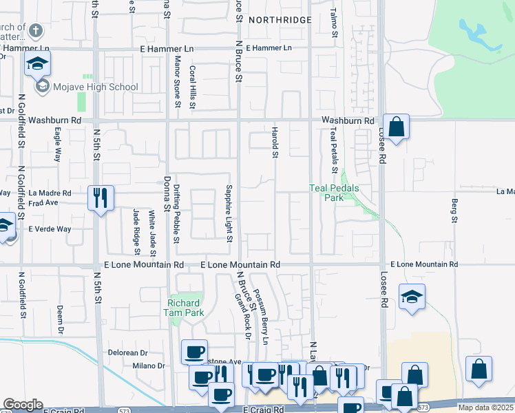 map of restaurants, bars, coffee shops, grocery stores, and more near 1413 Fantastic Court in North Las Vegas
