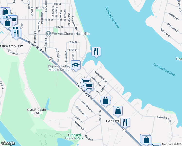 map of restaurants, bars, coffee shops, grocery stores, and more near 301 22nd Street in Nashville