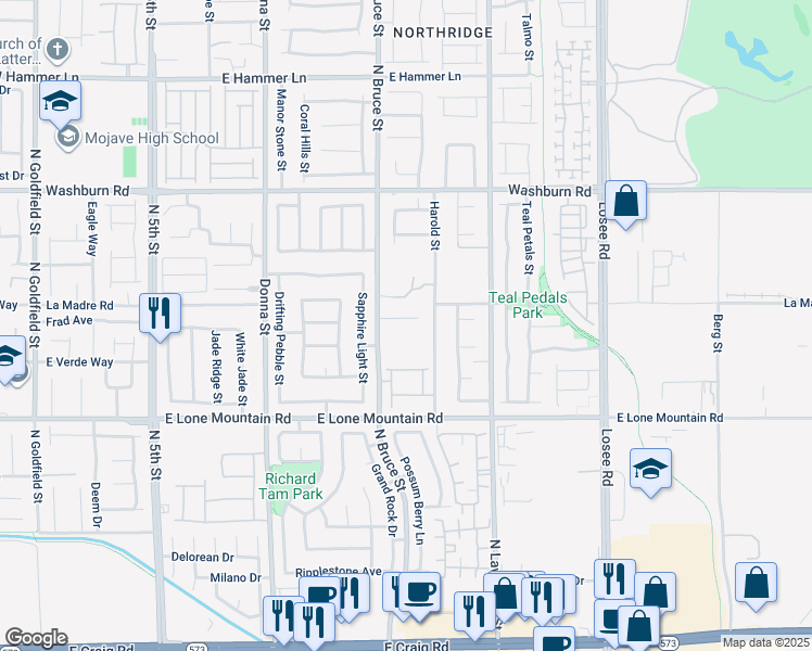 map of restaurants, bars, coffee shops, grocery stores, and more near 1413 Fantastic Court in North Las Vegas