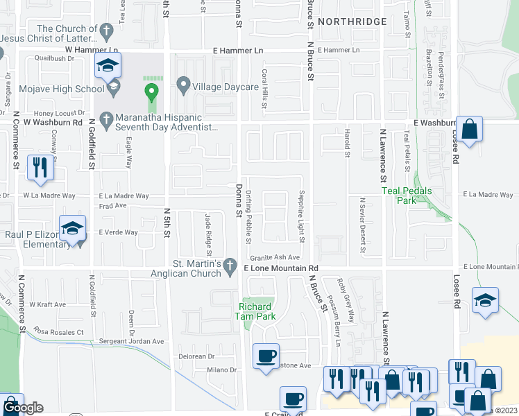 map of restaurants, bars, coffee shops, grocery stores, and more near 4939 Stormy Ridge Street in North Las Vegas