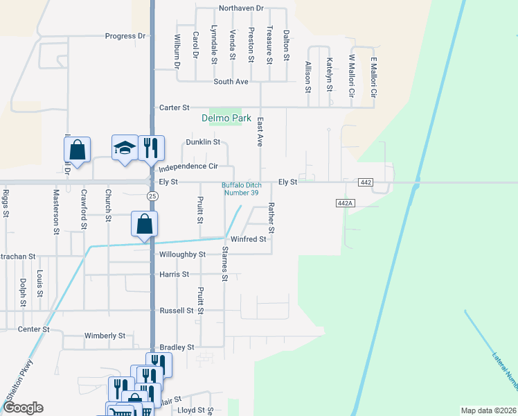 map of restaurants, bars, coffee shops, grocery stores, and more near 1241 Gladys Street in Kennett