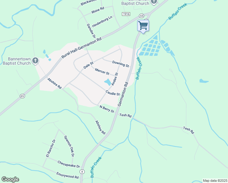 map of restaurants, bars, coffee shops, grocery stores, and more near 2611 Caudle Street in Germanton