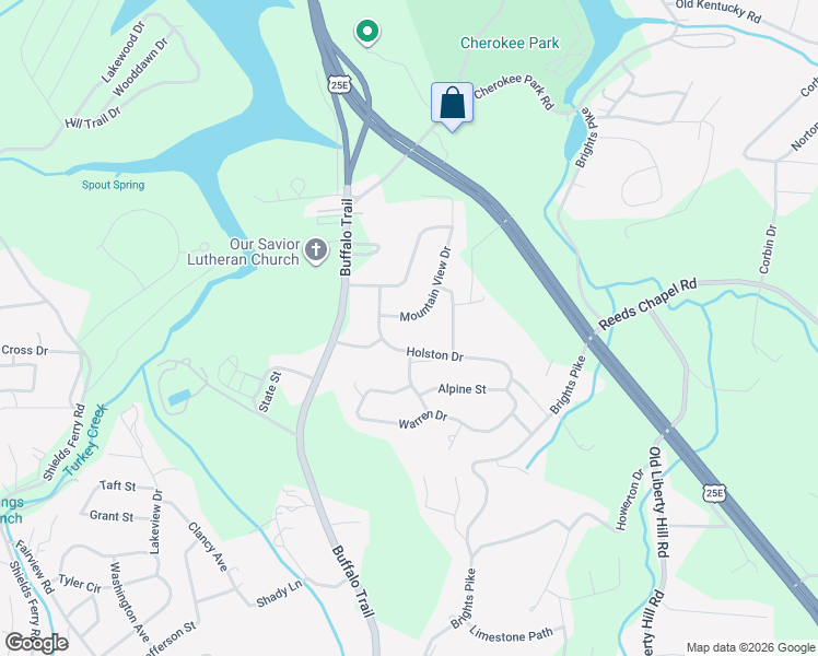 map of restaurants, bars, coffee shops, grocery stores, and more near 2525 Mountain View Drive in Morristown