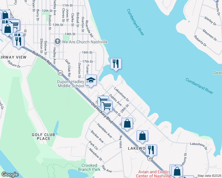 map of restaurants, bars, coffee shops, grocery stores, and more near 301 22nd Street in Nashville