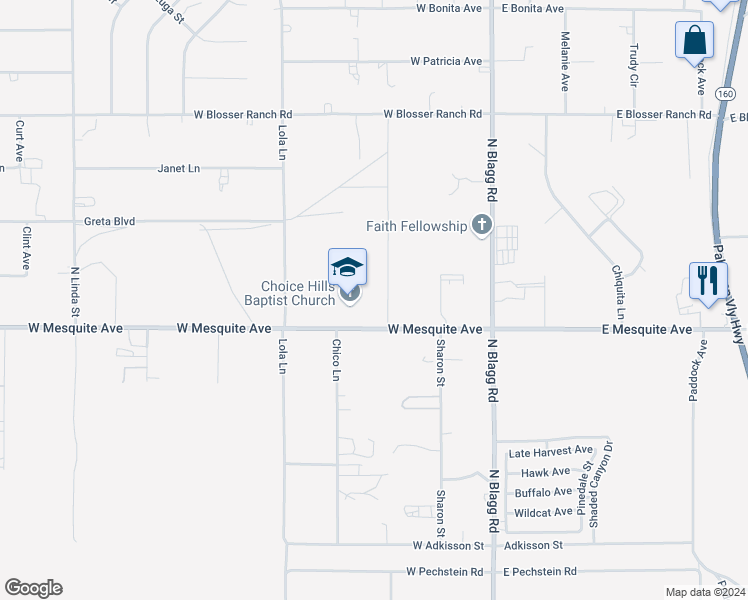 map of restaurants, bars, coffee shops, grocery stores, and more near 340 West Mesquite Avenue in Pahrump
