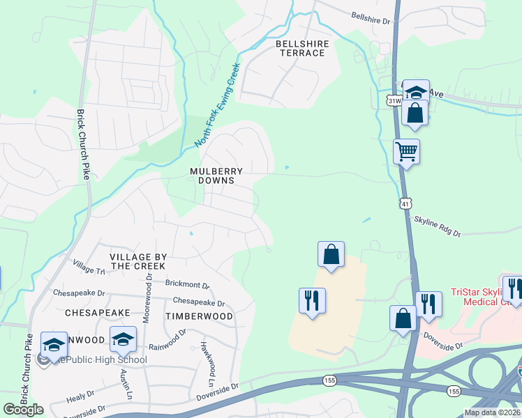 map of restaurants, bars, coffee shops, grocery stores, and more near 2101 Mulberry Downs Circle in Nashville