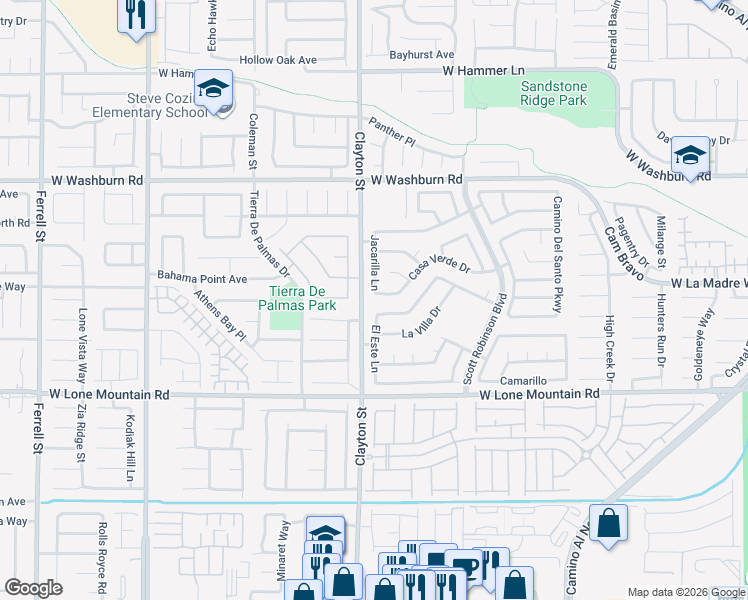 map of restaurants, bars, coffee shops, grocery stores, and more near 1965 Casa Verde Drive in North Las Vegas