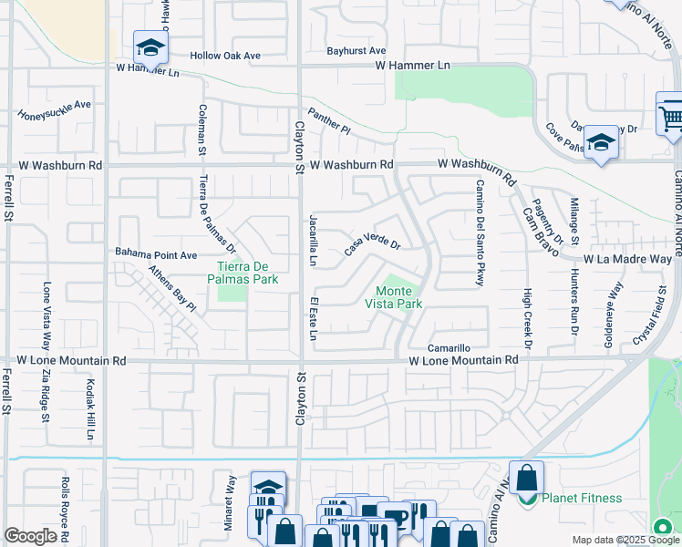map of restaurants, bars, coffee shops, grocery stores, and more near 1919 Casa Verde Drive in North Las Vegas