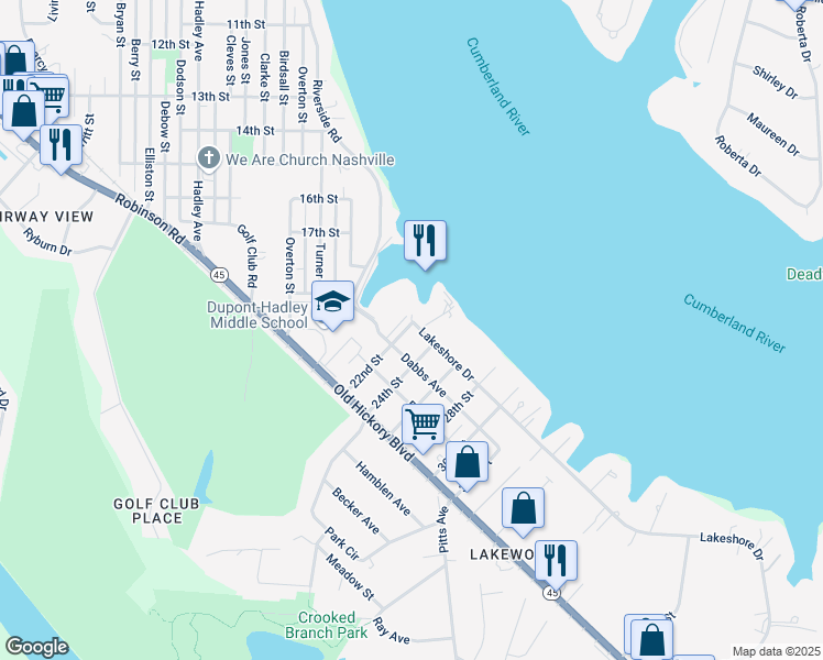 map of restaurants, bars, coffee shops, grocery stores, and more near 301 22nd Street in Nashville