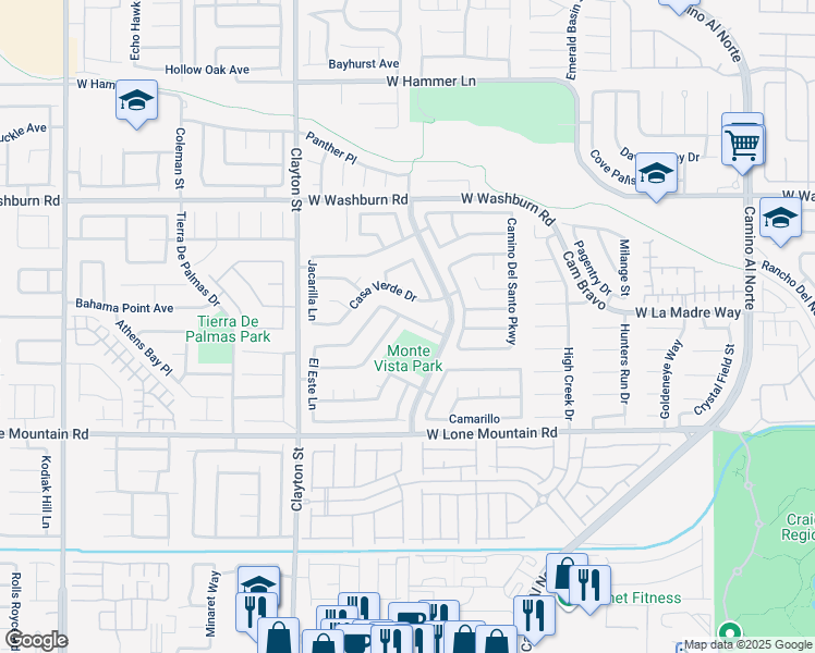 map of restaurants, bars, coffee shops, grocery stores, and more near 1805 Monte Alban Drive in North Las Vegas