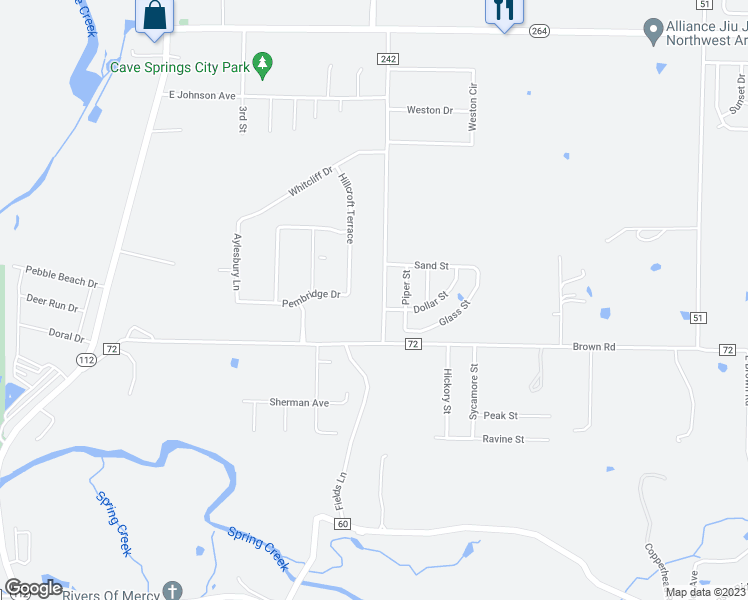 map of restaurants, bars, coffee shops, grocery stores, and more near 1021 Clayton Road in Cave Springs