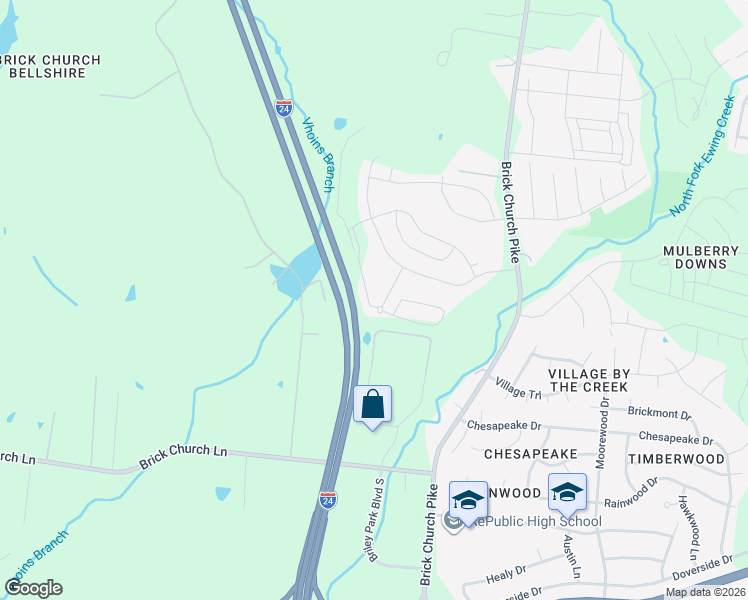 map of restaurants, bars, coffee shops, grocery stores, and more near Interstate 24 in Nashville