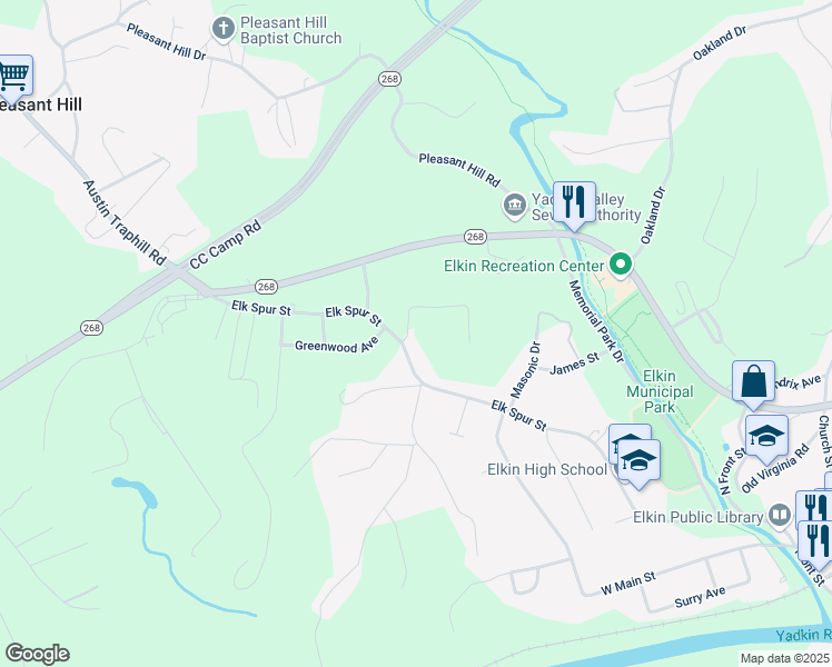 map of restaurants, bars, coffee shops, grocery stores, and more near 150 Wisconsin Avenue in Elkin