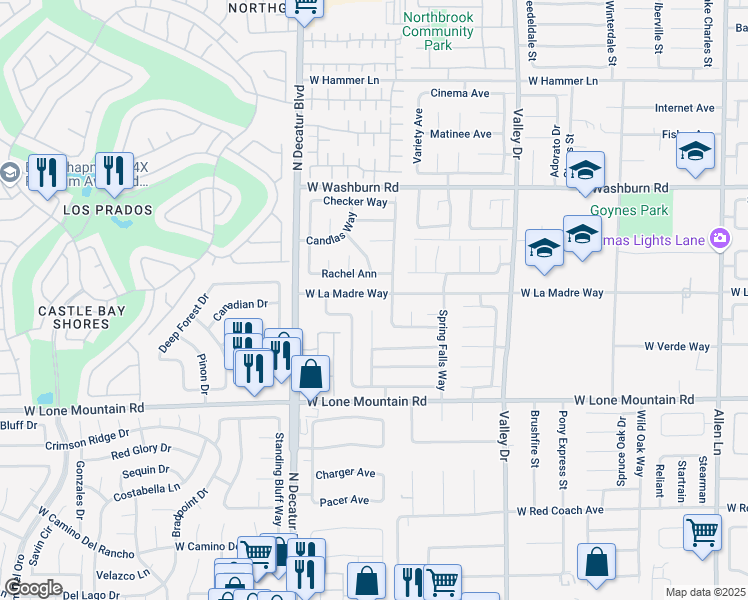 map of restaurants, bars, coffee shops, grocery stores, and more near 4604 West La Madre Way in North Las Vegas