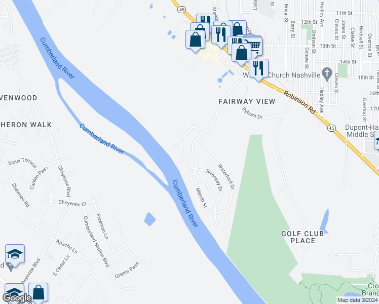 map of restaurants, bars, coffee shops, grocery stores, and more near 1768 Merritt Street in Nashville