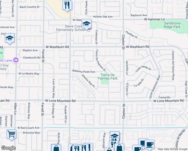 map of restaurants, bars, coffee shops, grocery stores, and more near 2422 Morocco Avenue in North Las Vegas
