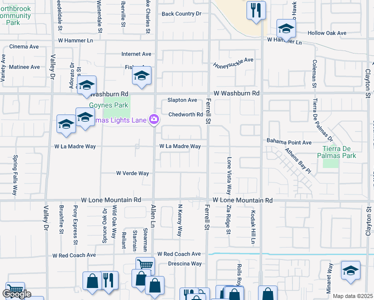 map of restaurants, bars, coffee shops, grocery stores, and more near 3416 Helmsley Avenue in North Las Vegas