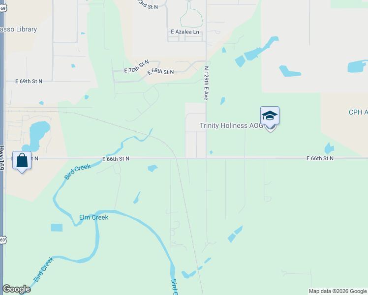 map of restaurants, bars, coffee shops, grocery stores, and more near 6609 North 128th East Avenue in Owasso