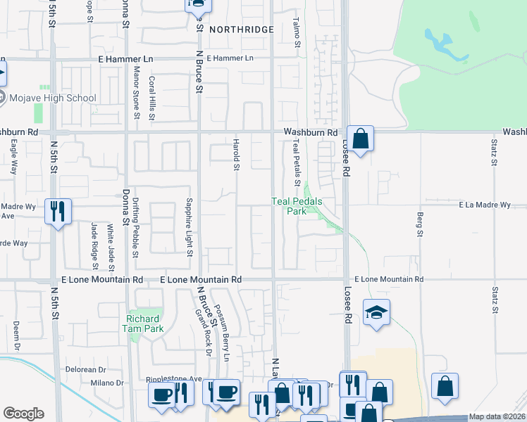 map of restaurants, bars, coffee shops, grocery stores, and more near 1816 East Mojave Bend Court in North Las Vegas