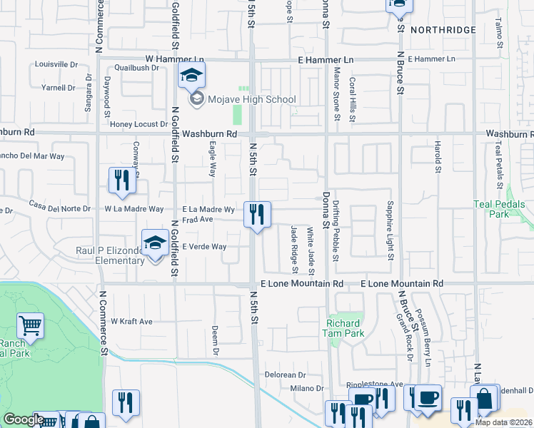 map of restaurants, bars, coffee shops, grocery stores, and more near 521 East La Madre Way in North Las Vegas