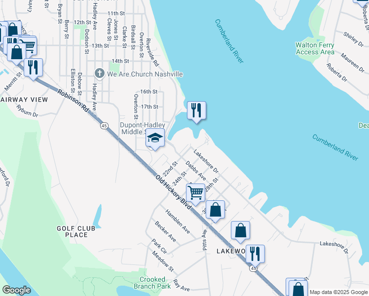 map of restaurants, bars, coffee shops, grocery stores, and more near 301 22nd Street in Nashville