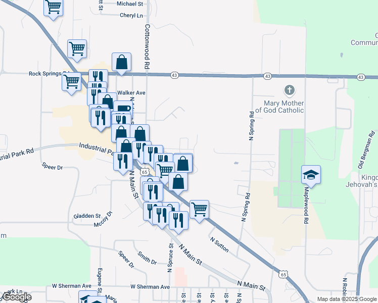 map of restaurants, bars, coffee shops, grocery stores, and more near 604 Village Inn Road in Harrison
