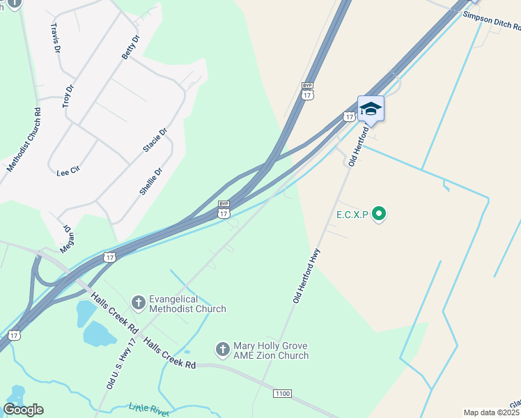 map of restaurants, bars, coffee shops, grocery stores, and more near 1009 Old US Highway 17 South in Elizabeth City