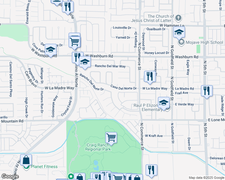 map of restaurants, bars, coffee shops, grocery stores, and more near 505 Casa Del Norte Drive in North Las Vegas