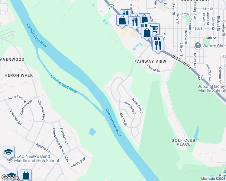 map of restaurants, bars, coffee shops, grocery stores, and more near 2141 Riverway Dr in Nashville