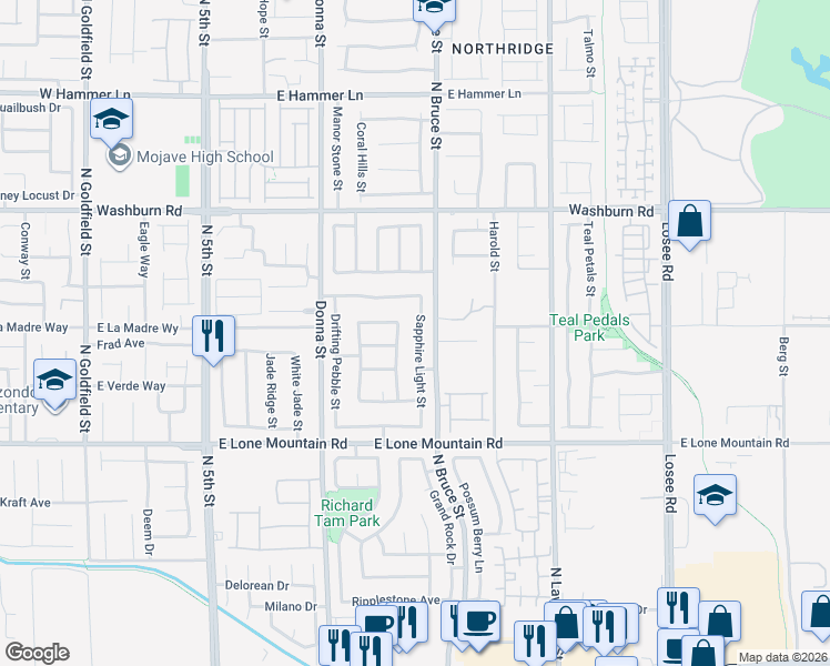 map of restaurants, bars, coffee shops, grocery stores, and more near 4957 Sapphire Light Street in North Las Vegas