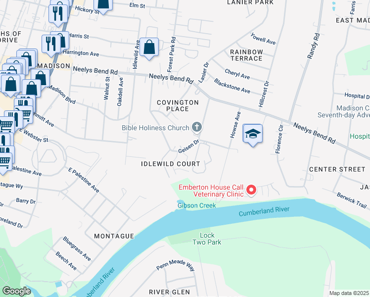 map of restaurants, bars, coffee shops, grocery stores, and more near 883 Geisen Drive in Nashville