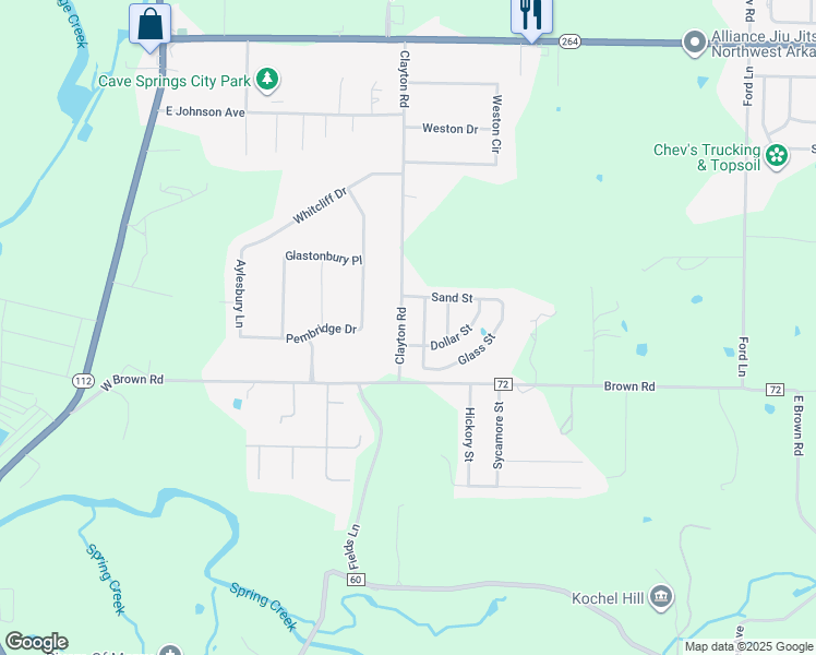 map of restaurants, bars, coffee shops, grocery stores, and more near 995 Clayton Road in Cave Springs