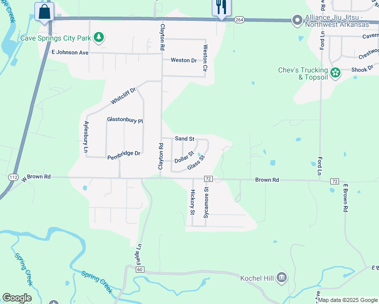 map of restaurants, bars, coffee shops, grocery stores, and more near 806 Dollar Street in Cave Springs
