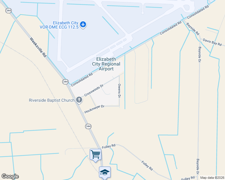 map of restaurants, bars, coffee shops, grocery stores, and more near 1520 Brumsey Drive in Elizabeth City