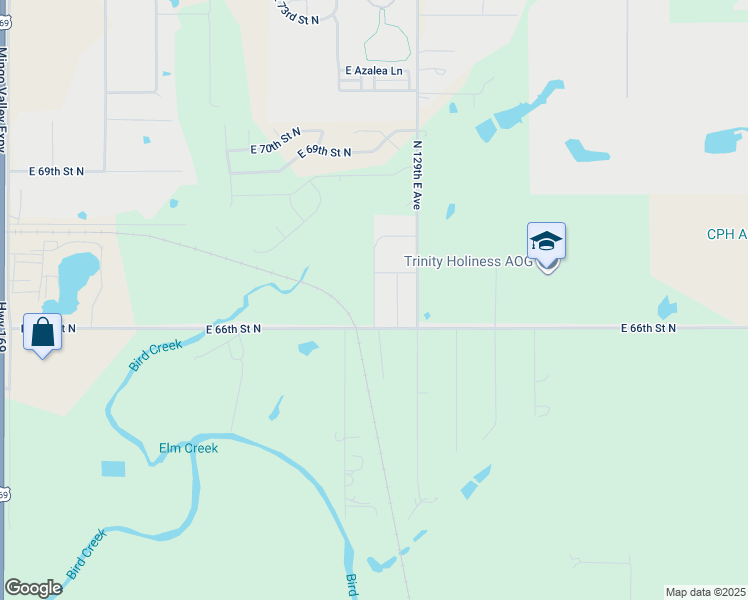 map of restaurants, bars, coffee shops, grocery stores, and more near 6609 North 128th East Avenue in Owasso