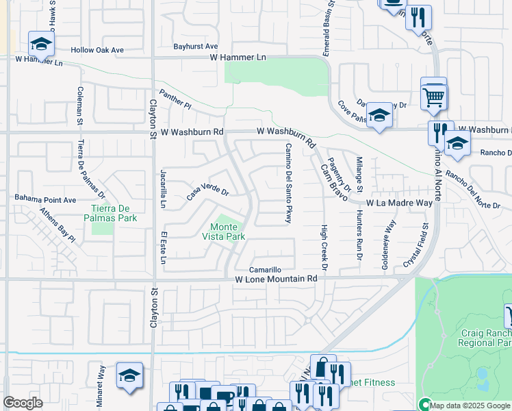 map of restaurants, bars, coffee shops, grocery stores, and more near 4951 Monte Del Sol Lane in North Las Vegas