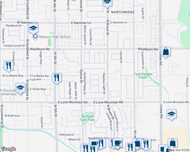map of restaurants, bars, coffee shops, grocery stores, and more near 1101 Cliffbrook Hedge Avenue in North Las Vegas