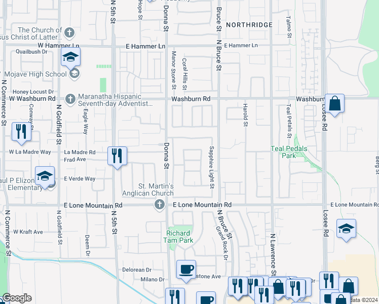 map of restaurants, bars, coffee shops, grocery stores, and more near 1021 Cliffbrook Hedge Avenue in North Las Vegas