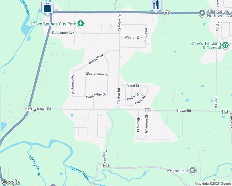 map of restaurants, bars, coffee shops, grocery stores, and more near 995 Clayton Road in Cave Springs