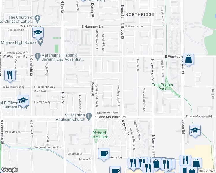 map of restaurants, bars, coffee shops, grocery stores, and more near 1101 Cliffbrook Hedge Avenue in North Las Vegas