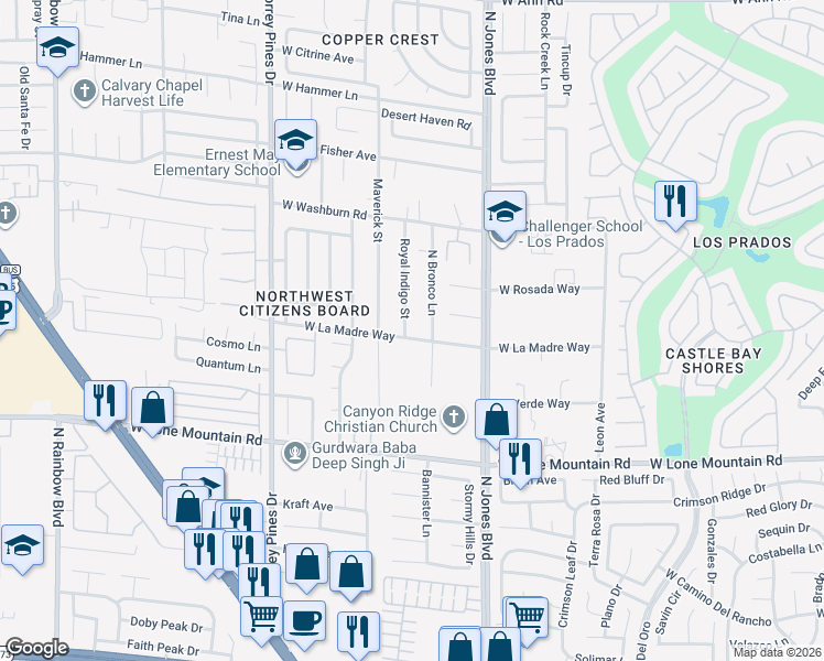 map of restaurants, bars, coffee shops, grocery stores, and more near 5012 Royal Indigo Street in Las Vegas