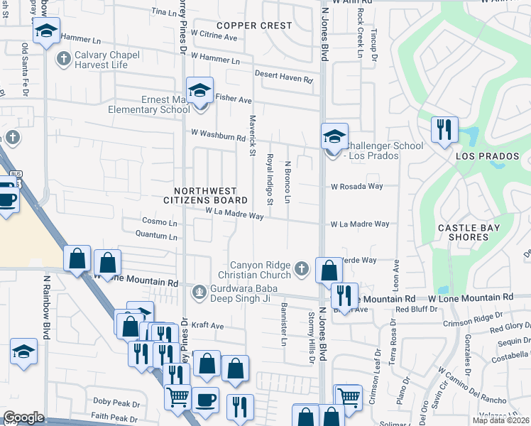 map of restaurants, bars, coffee shops, grocery stores, and more near 5012 Royal Indigo Street in Las Vegas