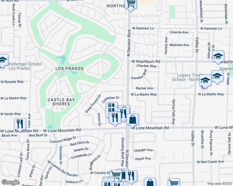 map of restaurants, bars, coffee shops, grocery stores, and more near 4817 Evergreen Glen Drive in Las Vegas