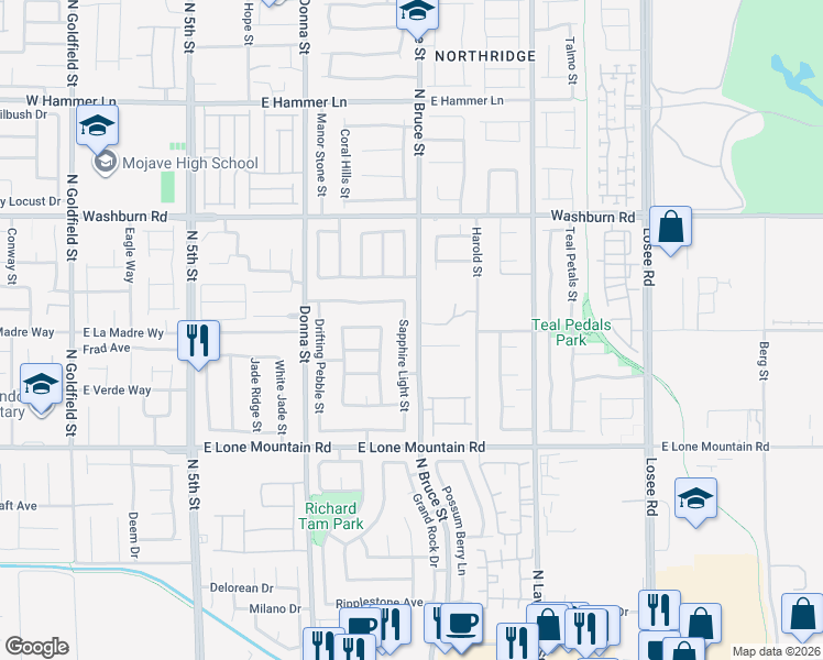 map of restaurants, bars, coffee shops, grocery stores, and more near 5002 Sapphire Light Street in North Las Vegas